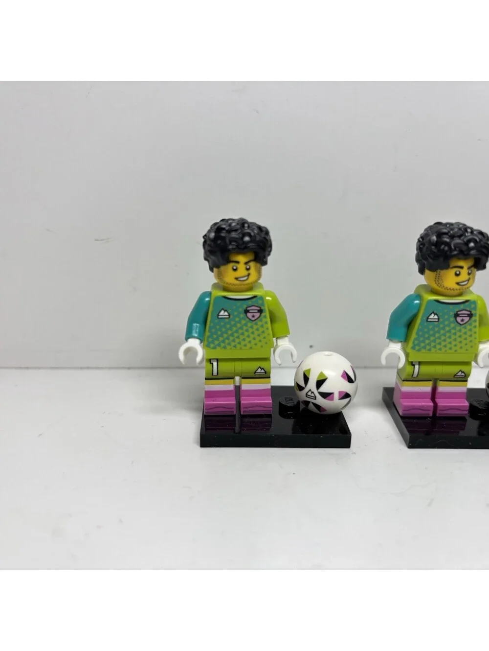 LEGO Soccer Goalkeeper Minifigures Lot of 3 Green Jersey #1 With Footballs